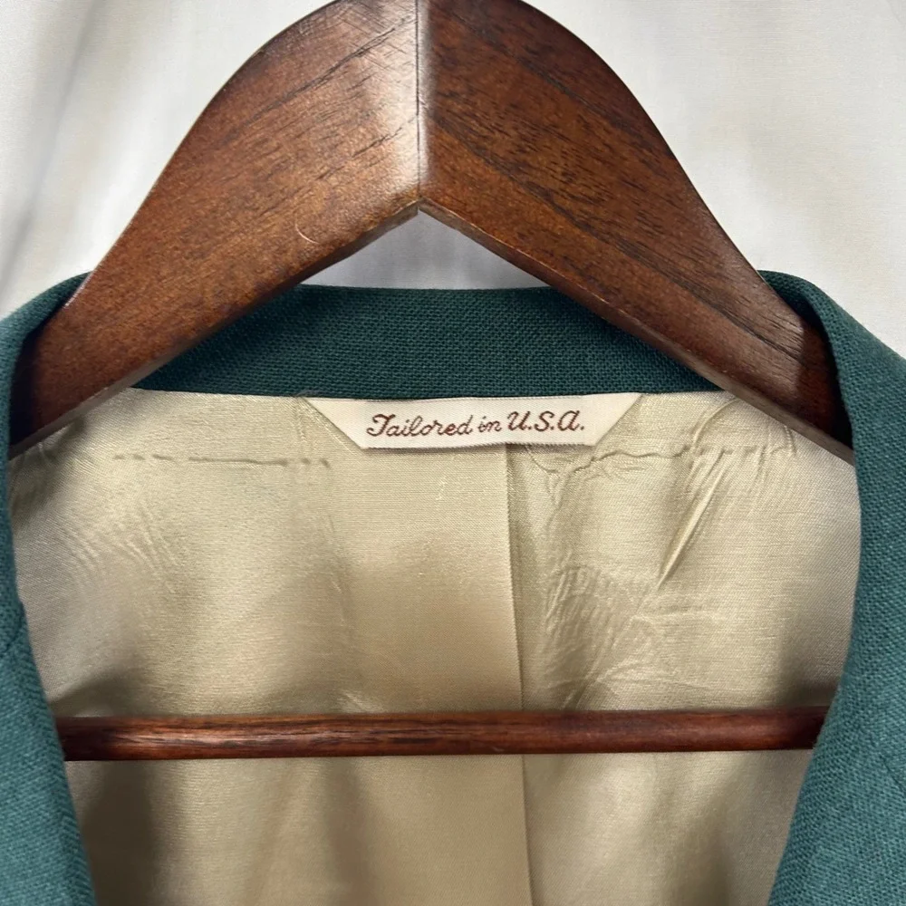 Stafford Blazer Mens 46R Green Two-Button Gold Crest Buttons USA Made
